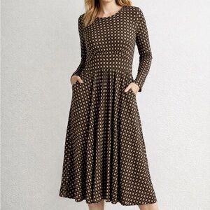 Boden 12R Geometric Thea Midi Long Sleeve Dress Stretch Preppy Business Casual